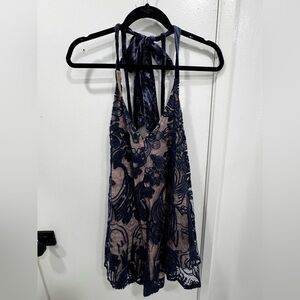 Free People Navy and Beige Lace Romper